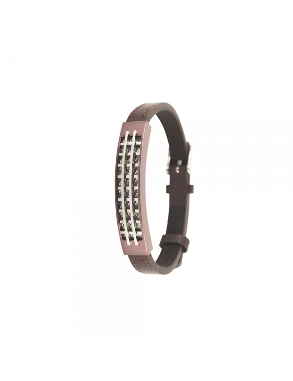 Brown equine leather bracelet with a large rectangle with steel grid