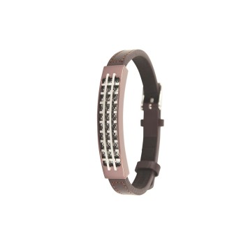 Brown equine leather bracelet with a large rectangle with steel grid 31812300 One Man Show 39,90 €