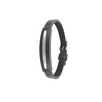 Black equine leather bracelet and a steel rectangle 31812304 One Man Show 59,90 €