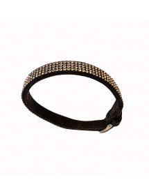 Armband aus schwarzem Rindsleder und Strass, Dornschließe aus Stahl