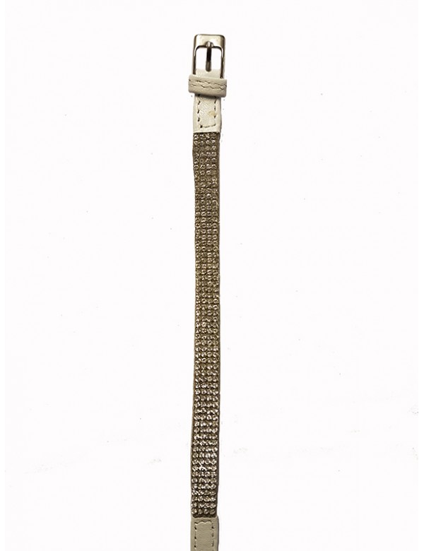 Armband aus weißem Rindsleder und Strass, Dornschließe aus Stahl