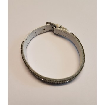 White bovine leather and rhinestone bracelet, steel buckle 31812200B One Man Show 16,00 €