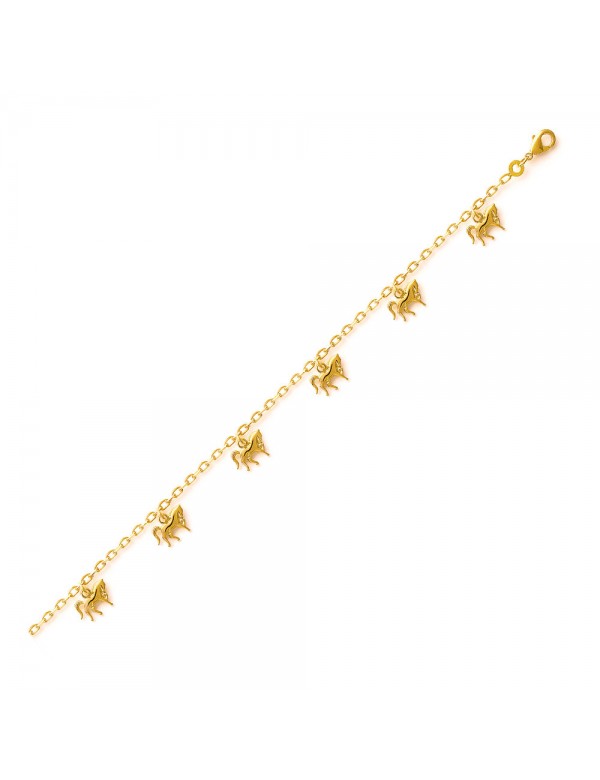 Magnifico braccialetto placcato oro con cavalli, lunghezza 18 cm