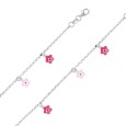 Rhodium Silber Armband mit kleinen Fuchsia und rosa Blumen verziert