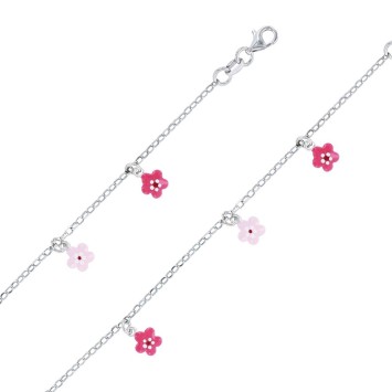 Rhodium silver bracelet decorated with small fuchsia and pink flowers 3180910 Suzette et Benjamin 38,00 €