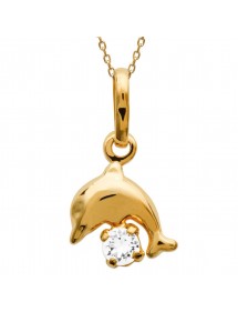 Gold plated dolphin pendant with zirconium oxide