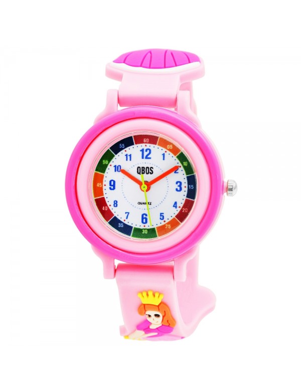 QBOS Princess educational watch with light pink silicone strap
