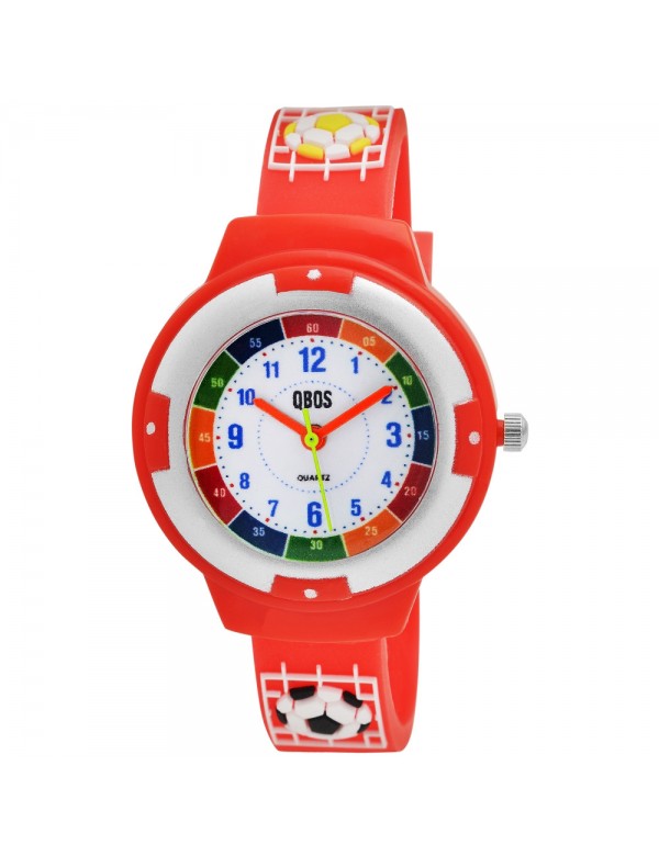 Reloj de fútbol QBOS, correa de silicona roja