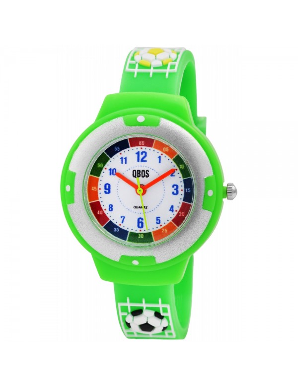 Montre pédagogique QBOS Football bracelet en silicone vert clair
