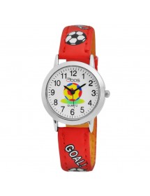 Reloj de fútbol QBOS con correa de cuero rojo