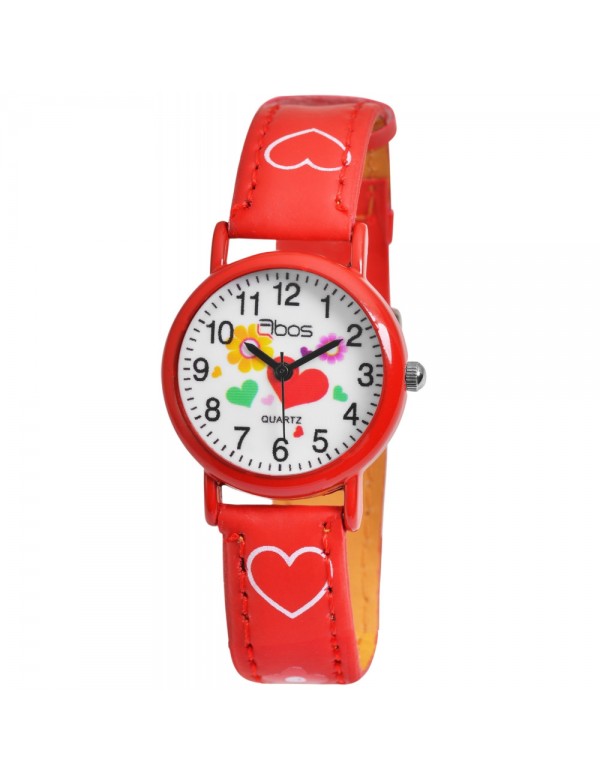 Reloj pulsera QBOS para niña con corazones en piel sintética roja
