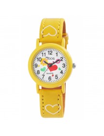 Montre fille QBOS bracelet avec cœurs en similicuir jaune
