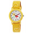 Uhr-Mädchen QBOS Armband mit Herzen in gelben Leder