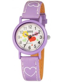 Montre fille QBOS bracelet avec cœurs en similicuir violet