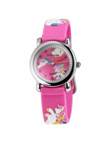 Reloj Excellanc Pony con pantalla rosa y correa de silicona rosa